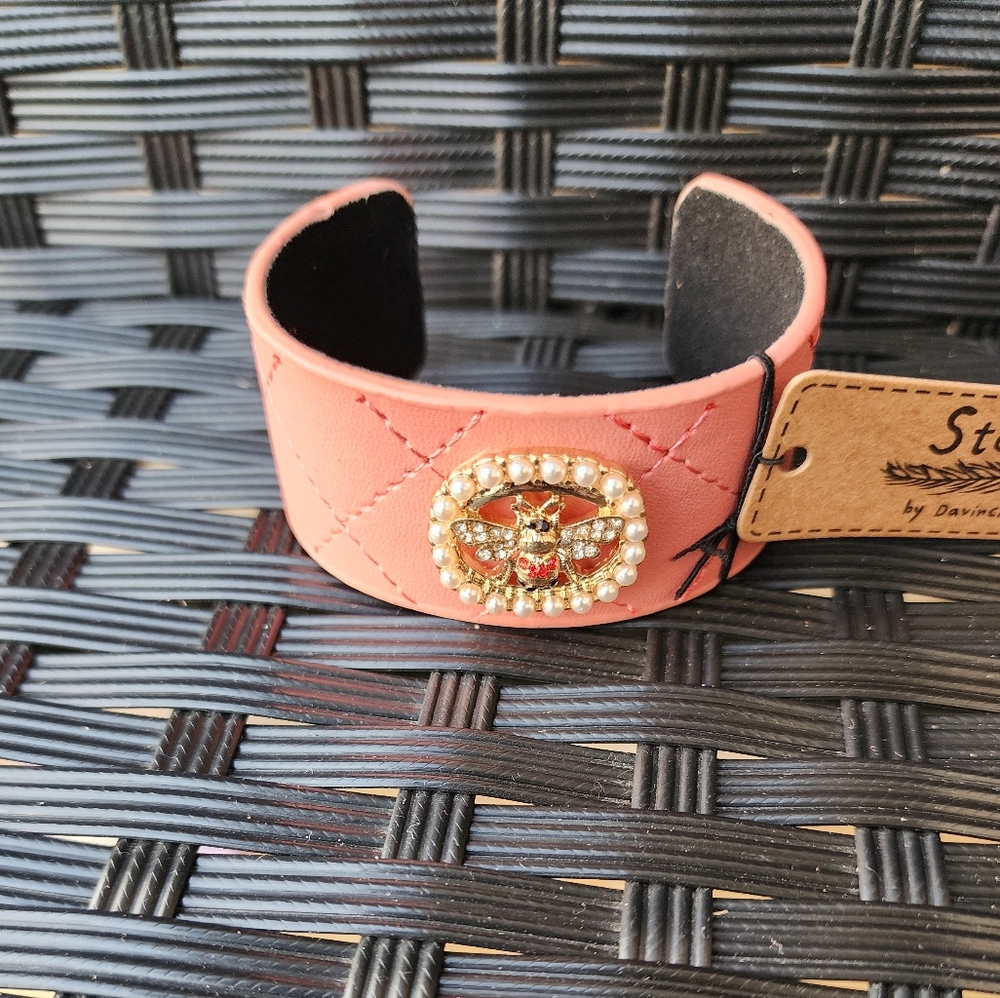 Stylish Pink Bangle/Bracelet with Pearl Bee Accent